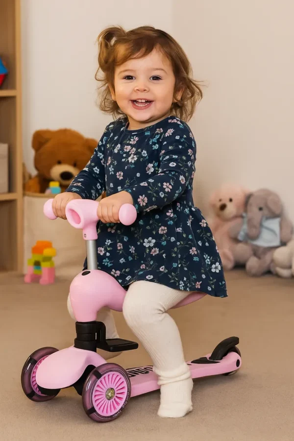 Hulajnoga dla dziewczynki trójkołowa 2w1 LED różowa Scooflie Webben - obrazek 10
