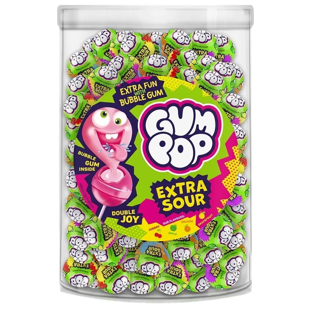 Lizaki z gumą w środku Gum Pop Extra Sour — słoik 100 sztuk, ekstra kwaśne