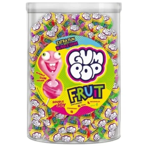 Lizaki z gumą Gum Pop Fruit — słoik 100 sztuk, owocowe smaki
