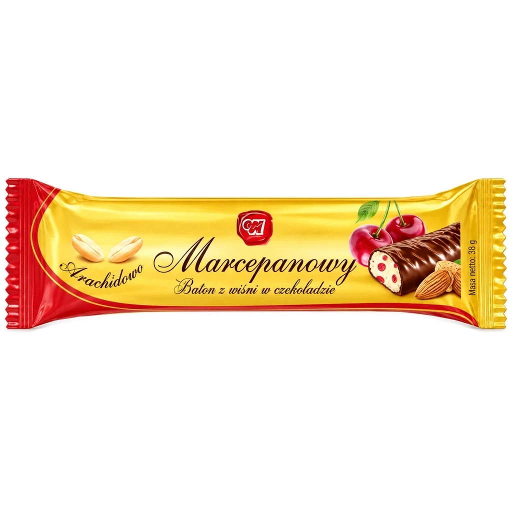 Baton marcepanowy z wiśnią w czekoladzie – pojedynczy baton