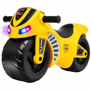 Mały motorek dla dziecka – M-Tour, żółty — jeździk-motor ze światłami LED, widok 3/4 z przodu